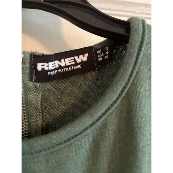 Renew Pretty Little Thing Green One Piece Jumpsuit Size 4 Zipper Pockets Cuffed - Picture 3 of 6